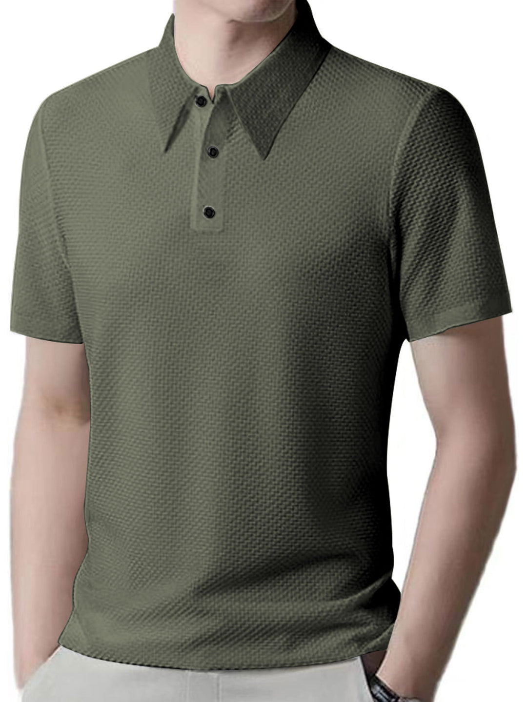 Herren nan Mikrostruktur-Poloshirt mit Hemdkragen, dezenter Knopfleiste und atmungsaktivem Jersey EB