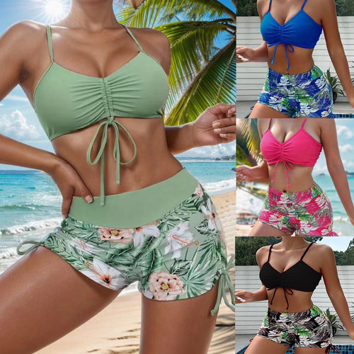 Damen Sportliches Bikini-Set mit verstellbarem Oberteil und dekorativen Shorts EB