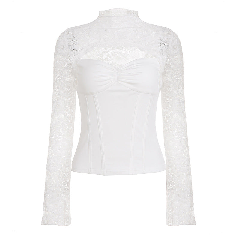 Damen Spitzenbluse mit schickem Halsteil und raffinierter Passform EB