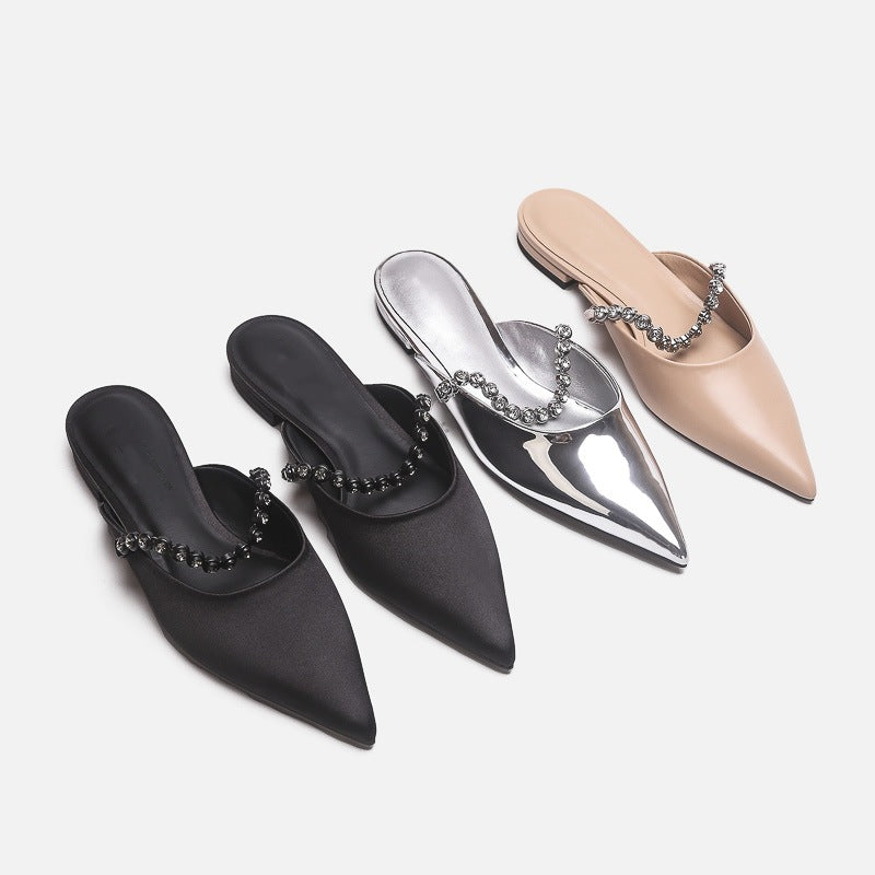 Damen elegante Pantoletten mit glitzerndem Riemen und spitz zulaufender Form EB
