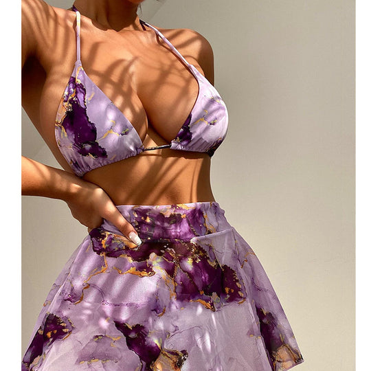 Damen Bikini-Set mit floralem Wickelrock und verstellbaren Trägern EB
