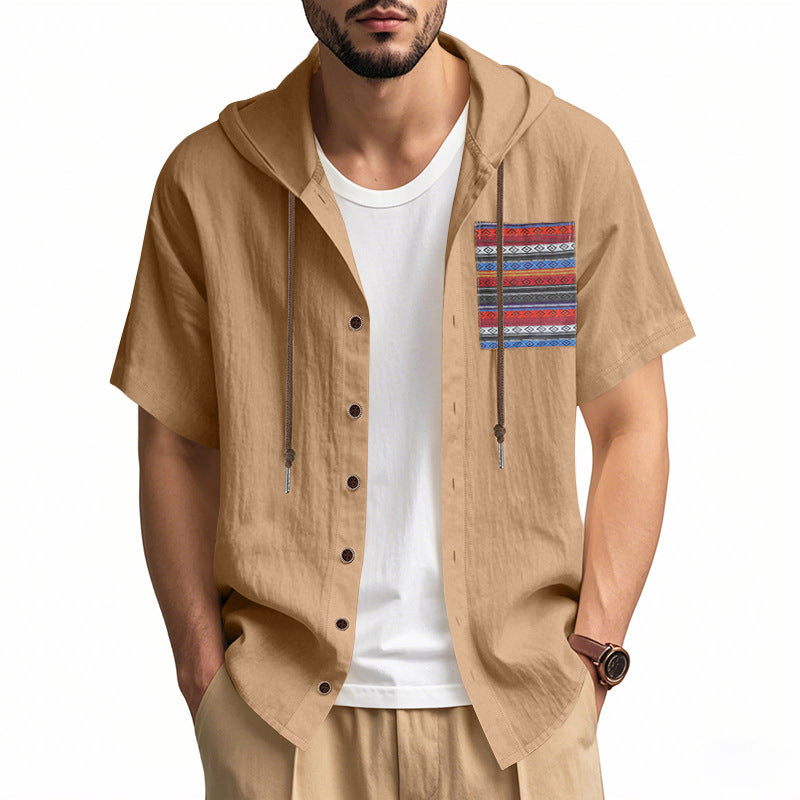 Herren leichtes Kapuzenshirt mit buntem Muster und strukturierter Oberfläche EB