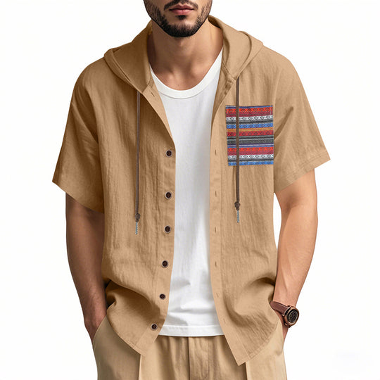 Herren leichtes Kapuzenshirt mit buntem Muster und strukturierter Oberfläche EB
