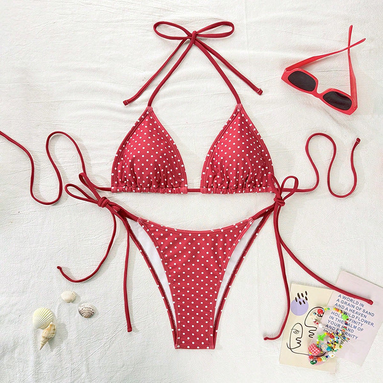 Damen Triangel-Bikini mit modischem Punkten-Design und verstellbaren Bindebändern EB