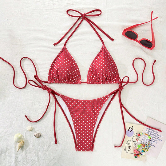 Damen Triangel-Bikini mit modischem Punkten-Design und verstellbaren Bindebändern EB