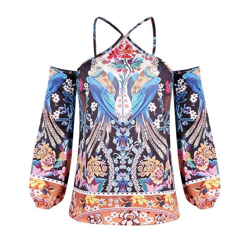 Damen Bluse mit offenen Schultern und floralem Design EB