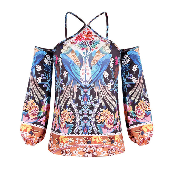Damen Bluse mit offenen Schultern und floralem Design EB