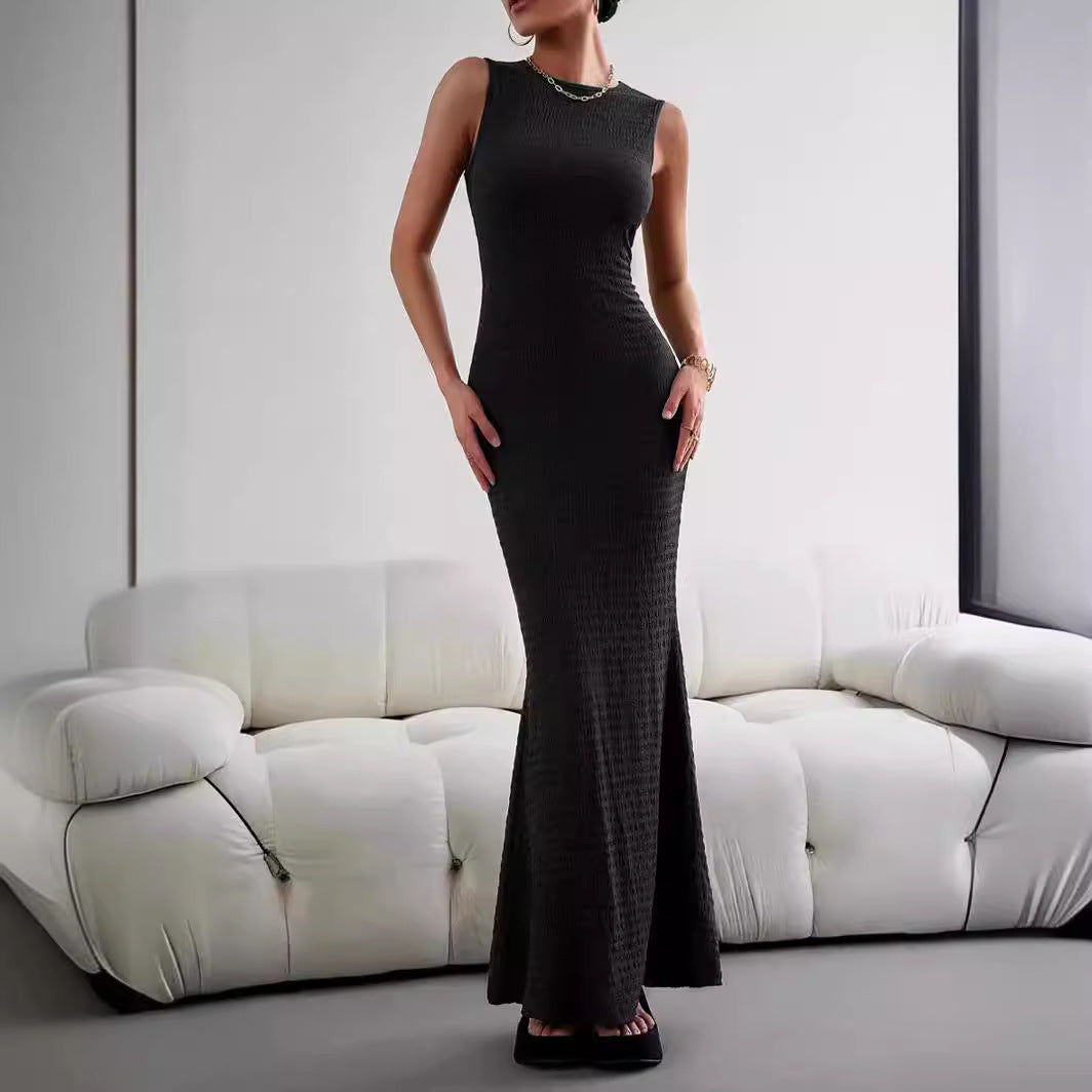 Damen elegantes Maxikleid mit innovativer Raffung und Taillengürtel EB