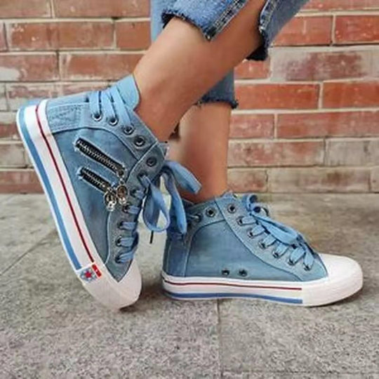 Damen Hohe Sneakers im modernen Used-Look mit modischen Reißverschlussdetails EB