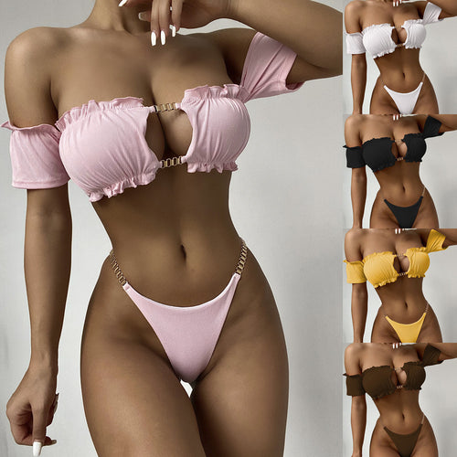 Damen Hochgeschneiderter Bikini mit verspielten Rüschendetails EB