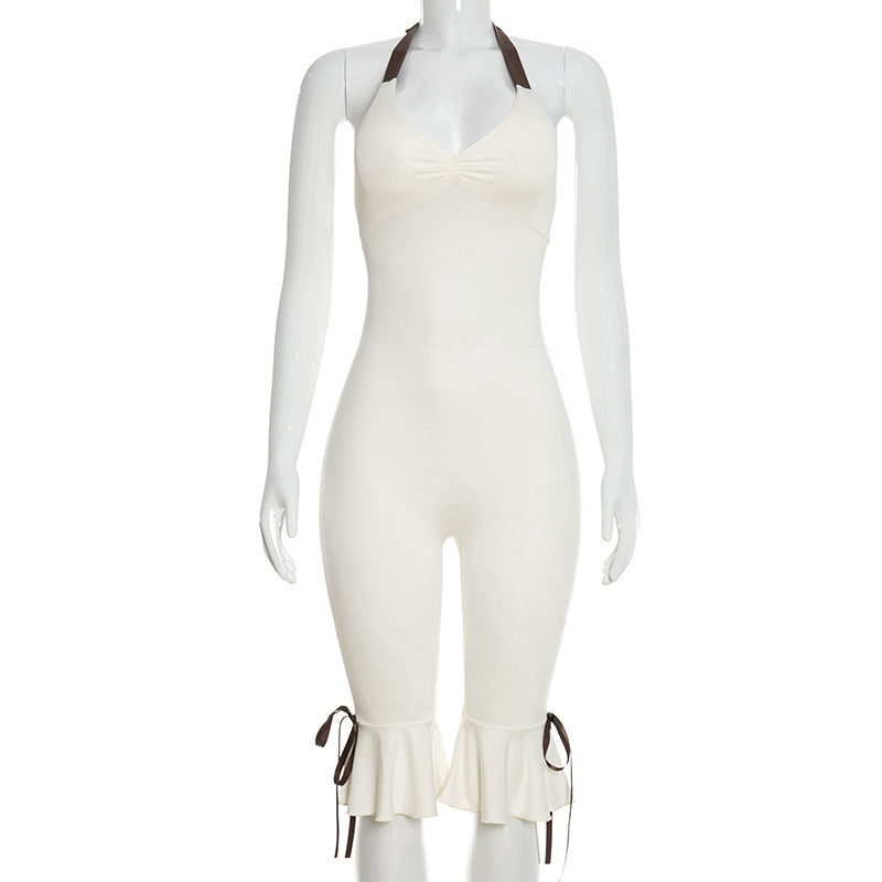 Damen Eleganter Overall mit Rüschendetails und verstellbaren Trägern EB
