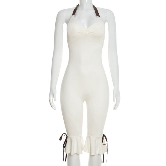 Damen Eleganter Overall mit Rüschendetails und verstellbaren Trägern EB