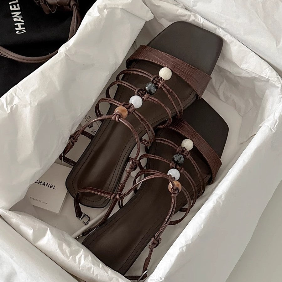Damen Modische Plateau-Sandalen mit dekorativen Riemen und bequemer Innensohle EB