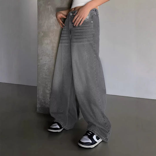 Damen Weite Jeanshose im lässigen Urban-Style mit hohem Taillenbund EB