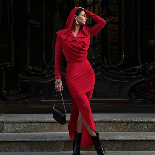 Damen elegantes Abendkleid mit Kapuze und figurbetonter Silhouette EB