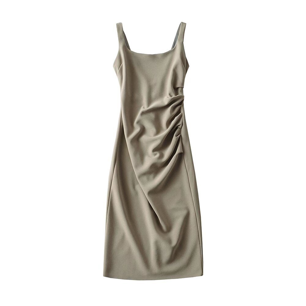 Damen figurbetontes Midi-Kleid mit elegantem Rüschendetail EB