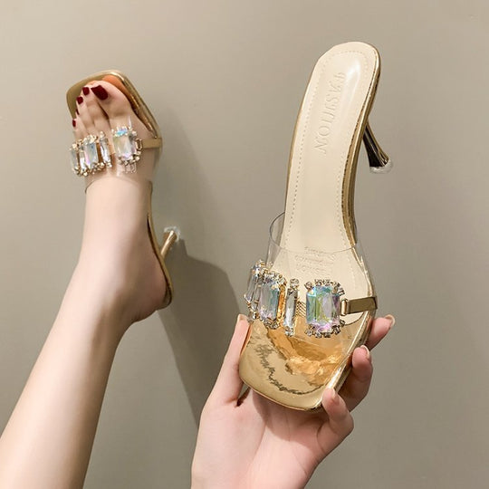 Damen elegante Mules mit geschmackvollen Strassverzierungen EB