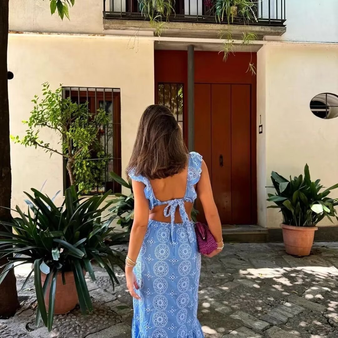 Damen Maxikleid mit Rüschendetails und floralem Muster EB
