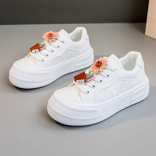 Damen modische Plateau Sneakers mit floralen Applikationen EB