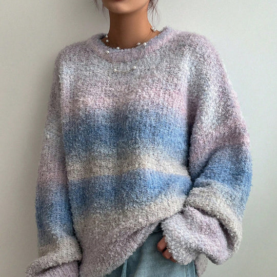Damen Flauschiger Pullover mit strukturiertem Farbverlauf und weitem Schnitt EB