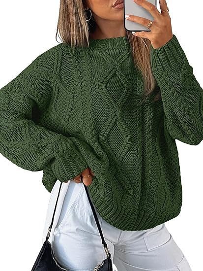 Damen Oversize-Zopfmuster-Pullover aus grobem Strick EB