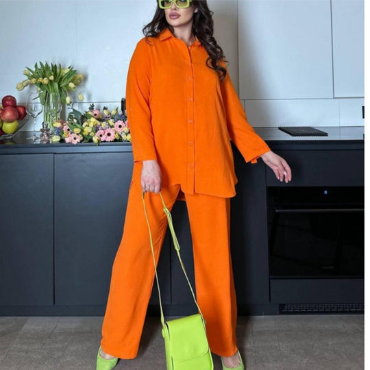 Damen Lässiges und bequemes zwei-teiliges Set mit Knopfverschluss EB