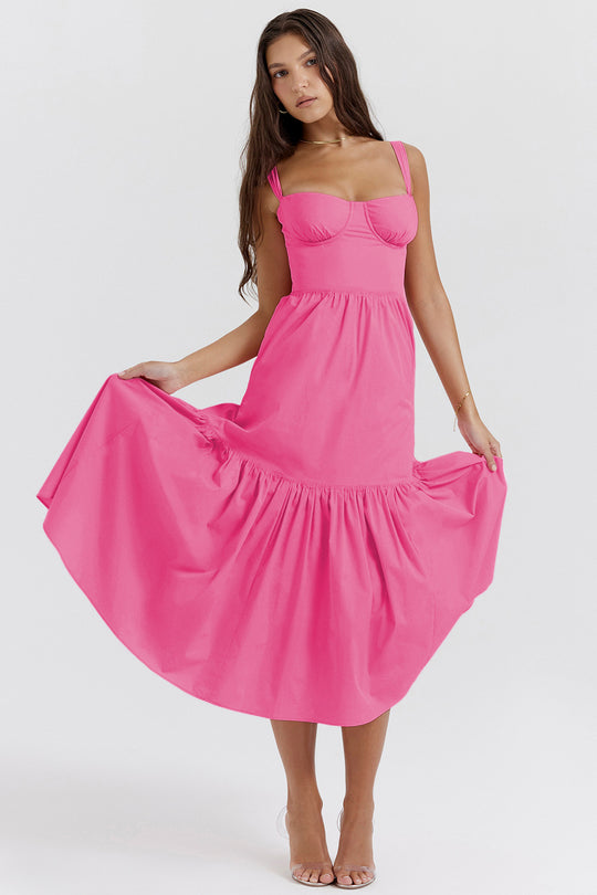 Damen Boho Maxikleid mit romantischem Blumendruck und voluminösem Rock EB