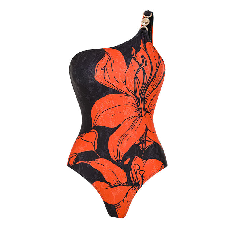 Damen Badeanzug mit asymmetrischem Schnitt und floralen Akzenten EB