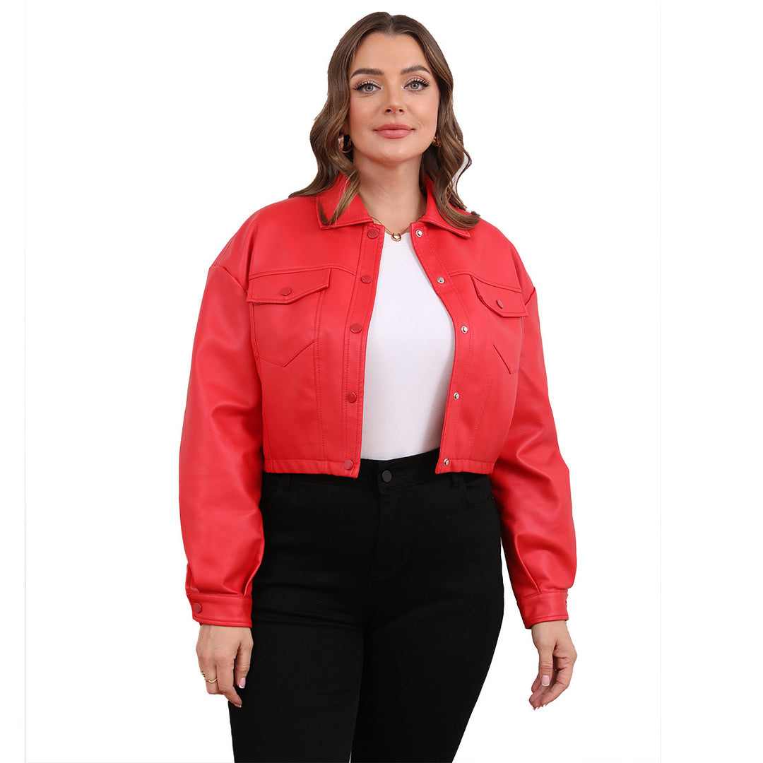 Damen nan kurze Lederjacke im Trucker-Stil mit kastiger Cropped-Passform EB