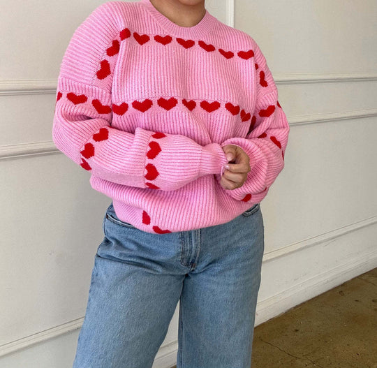 Damen Strickpullover mit Herzmuster und lässigem Schnitt EB