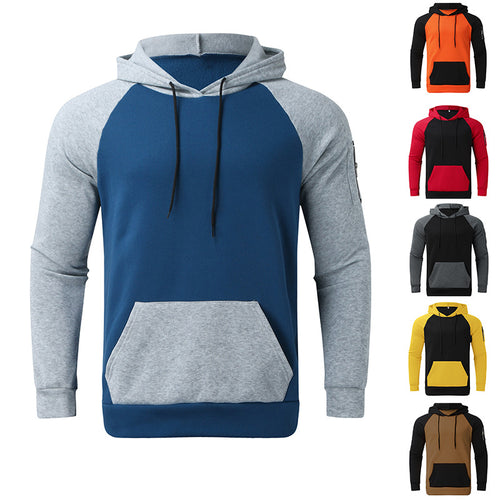 Herren sportlicher Hoodie mit Kontrastärmeln und praktischer Kängurutasche EB