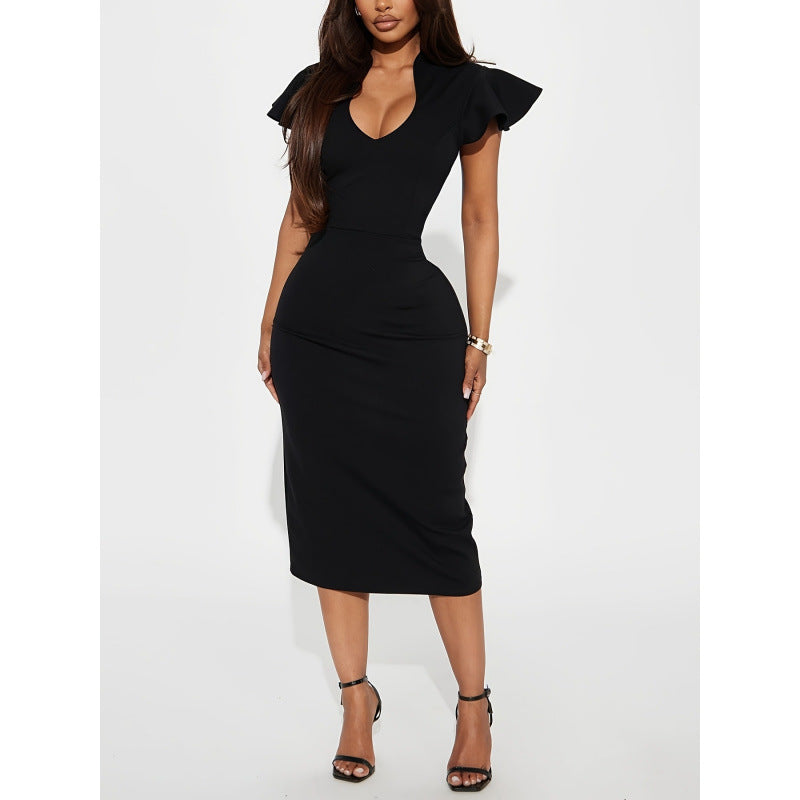 Damen Figurbetontes Midikleid mit Rüschendetails EB