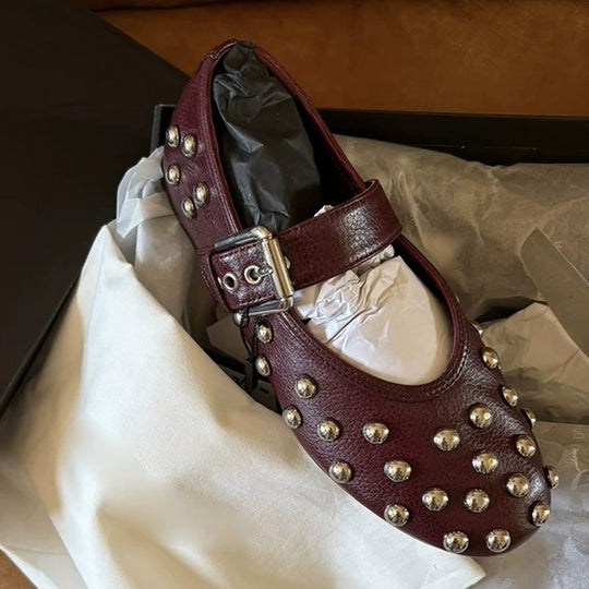 Damen Ballerinas mit dekorativen Nieten und elegantem Schnallenverschluss EB