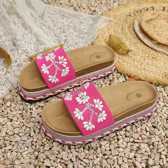 Damen Plattform-Pantoletten mit floralem Design und rutschfester Sohle EB