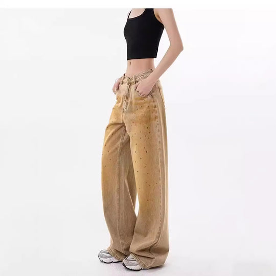Damen Weite Denim-Jeans mit modischen Akzenten EB