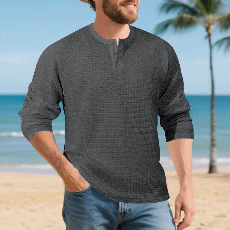 Herren Elegantes Langarmshirt mit Knopfleiste und strukturiertem Stoff EB