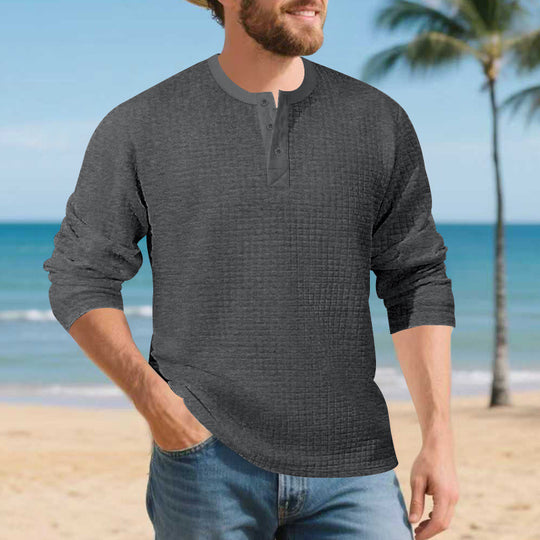 Herren Elegantes Langarmshirt mit Knopfleiste und strukturiertem Stoff EB