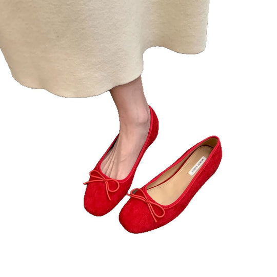 Damen Ballerinas aus hochwertigem Wildleder mit dekorativer Schleife EB