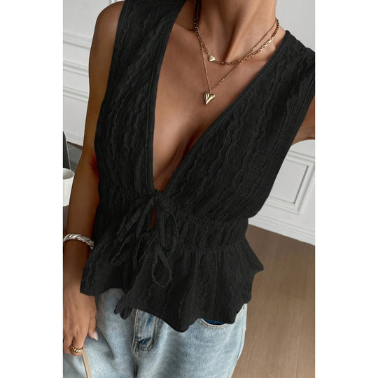 Damen Top mit dekorativem Kordelzug und raffiniertem V-Ausschnitt EB