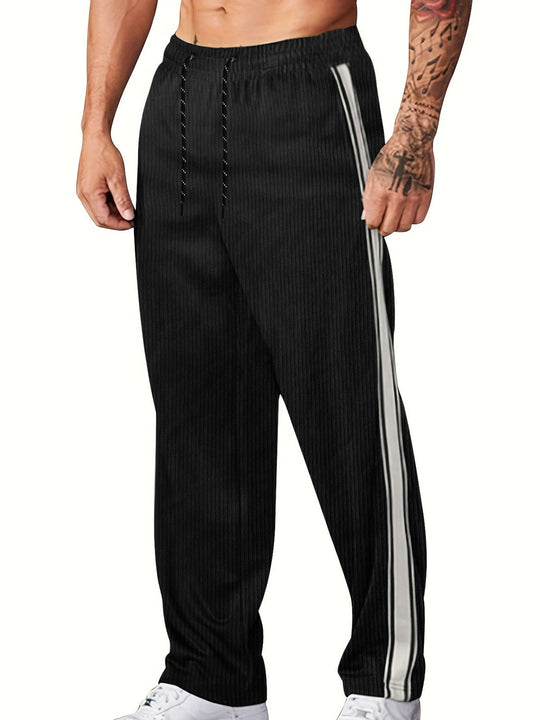 Herren nan gerippte Relax-Jogginghose mit weitem Bein, seitlicher Paspel und elastischem Kordelbund EB