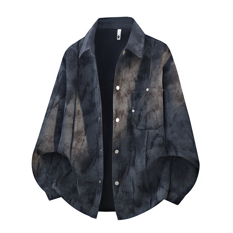Herren oversized Cord-Workshirt im Batik-Look mit Druckknopfleiste EB