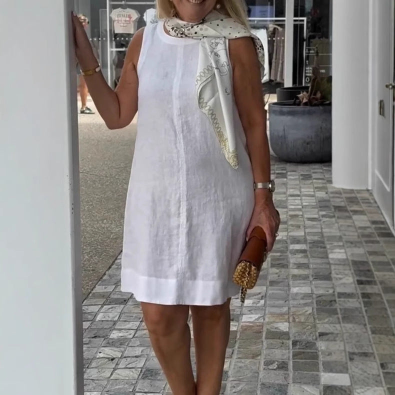 Damen Sommerkleid aus leichtem Leinenstoff mit modischem Halstuch EB