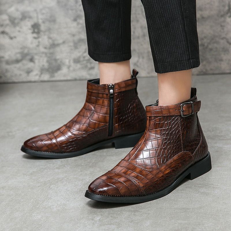 Damen elegante Schnürstiefeletten mit modischem Krokodilmuster EB