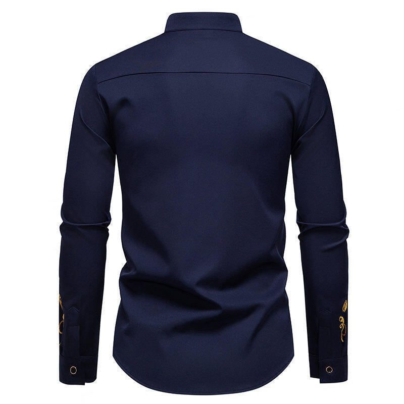 Herren Langarmhemd mit eleganter Stickerei und modernem Kragen EB