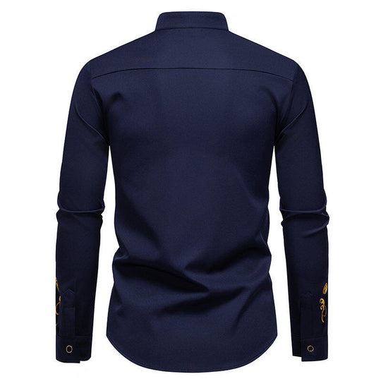 Herren Langarmhemd mit eleganter Stickerei und modernem Kragen EB
