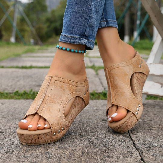 Damen Wedge-Sandalen mit dekorativem Kork-Design EB