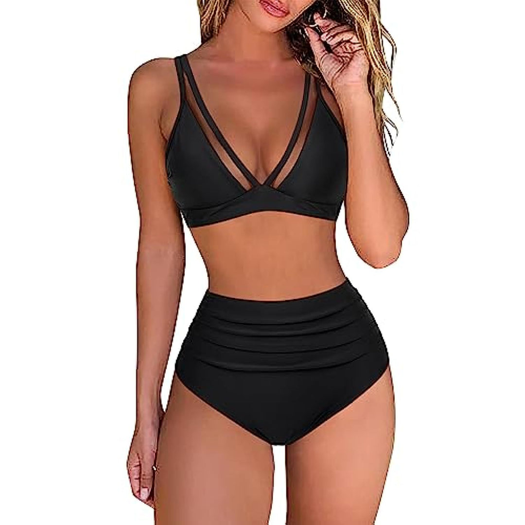 Damen High-Waisted Tiered Animal Print Bikini Set EB