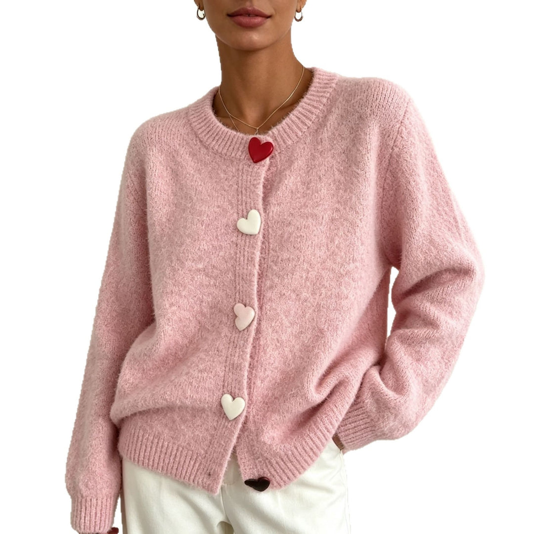 Damen Flauschiger Kurzcardigan mit Herz‑Knopfleiste und Raglanärmeln EB