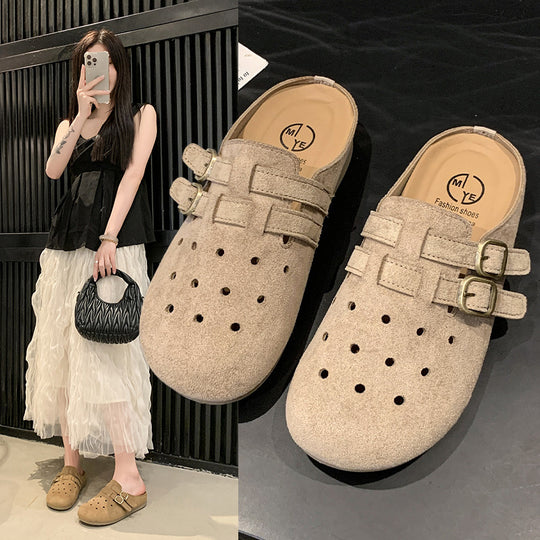 Damen bequeme Clogs mit doppeltem Schnallenverschluss EB