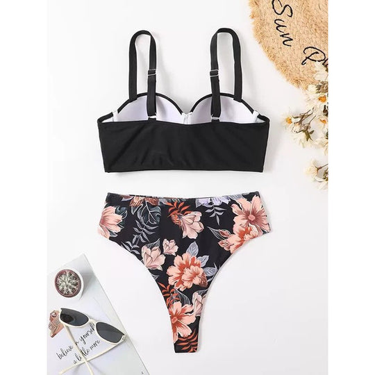 Damen Bikini-Set mit gepolstertem Oberteil und modischen floralem Slip EB